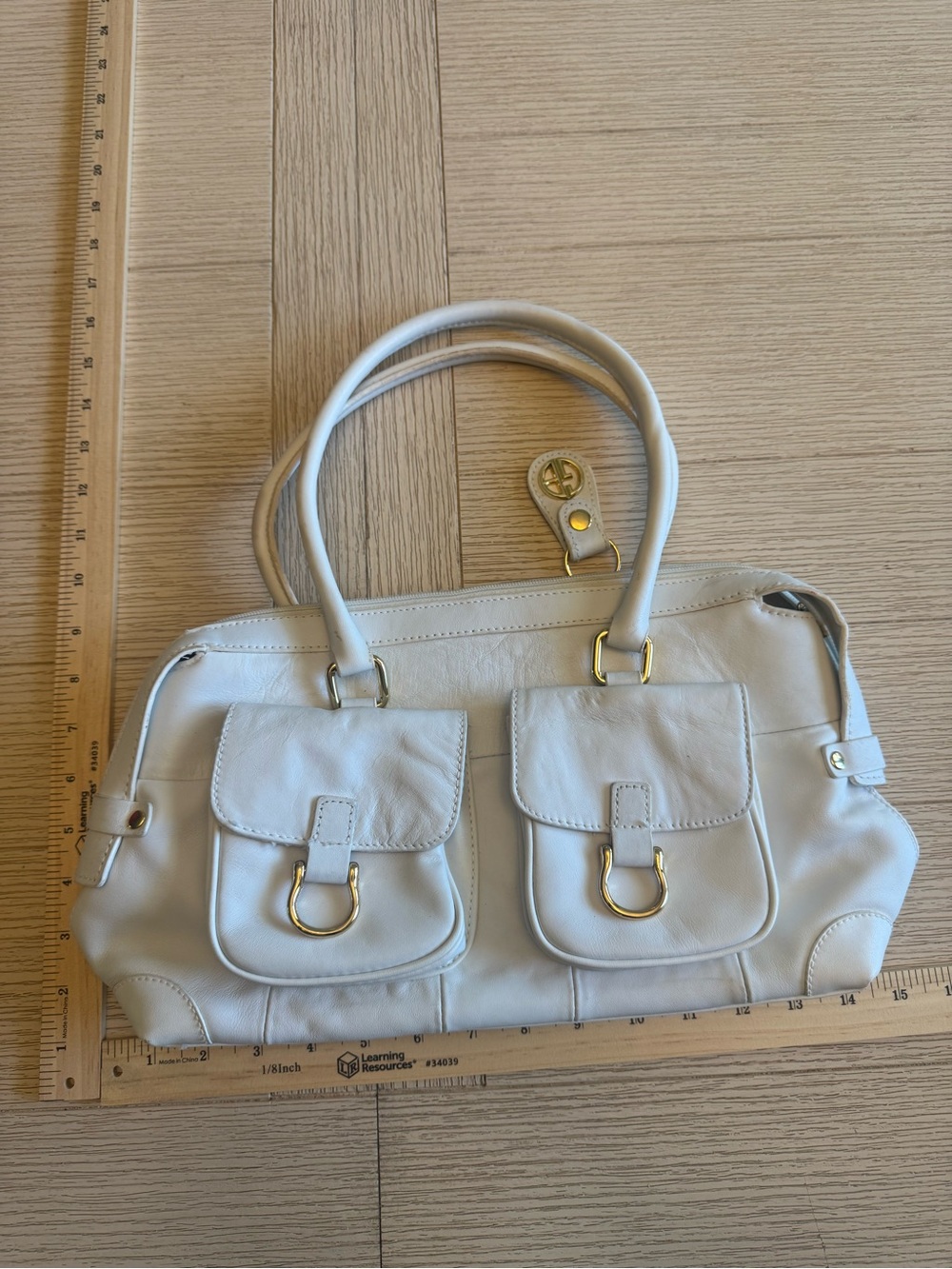 Giani Bernini White Leather Double Pocket Shoulder Bag